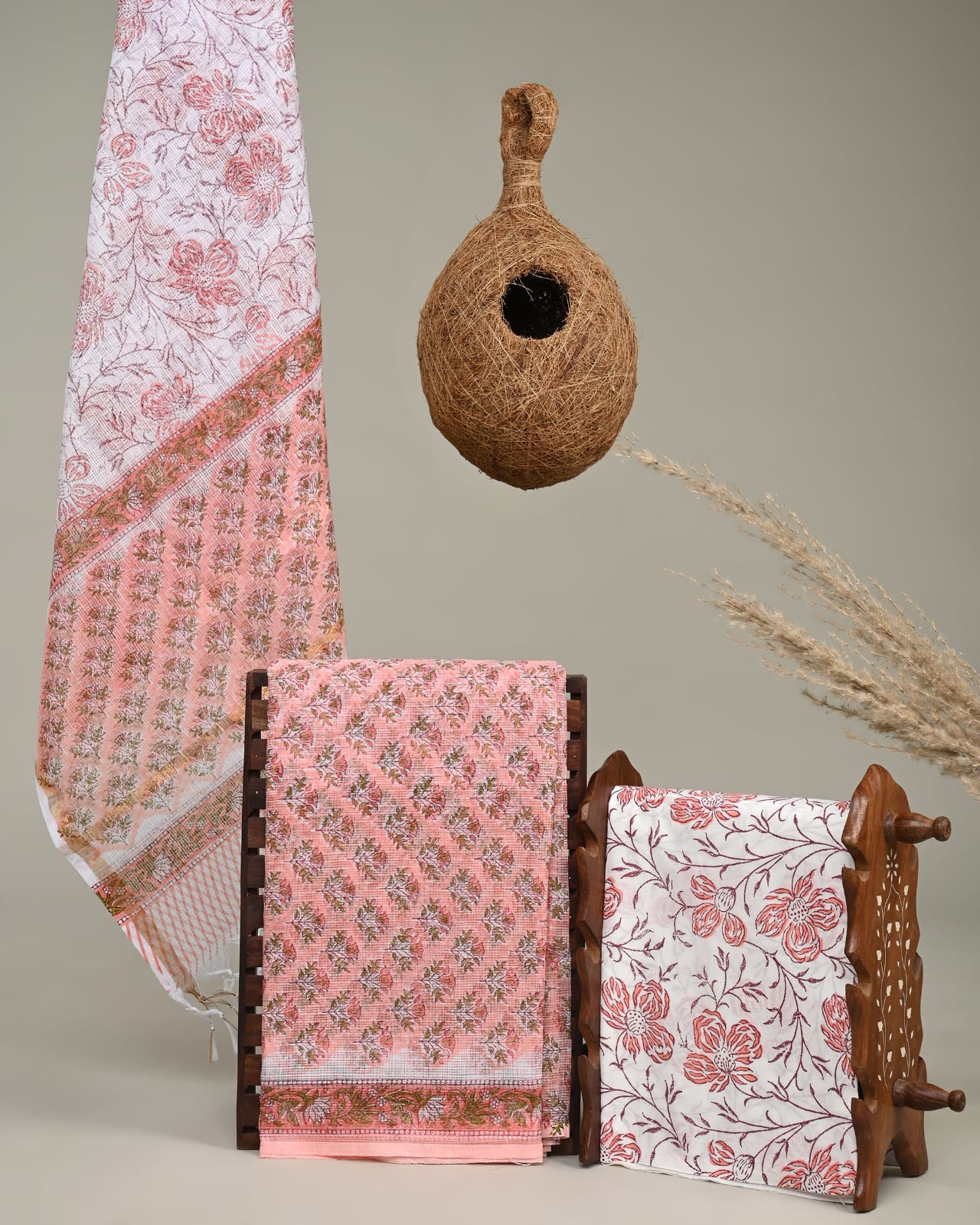 Wholesale Kota Doria Peach Booti Dress Material – Handblock printed fabric for designers, boutiques, and wholesale buyers